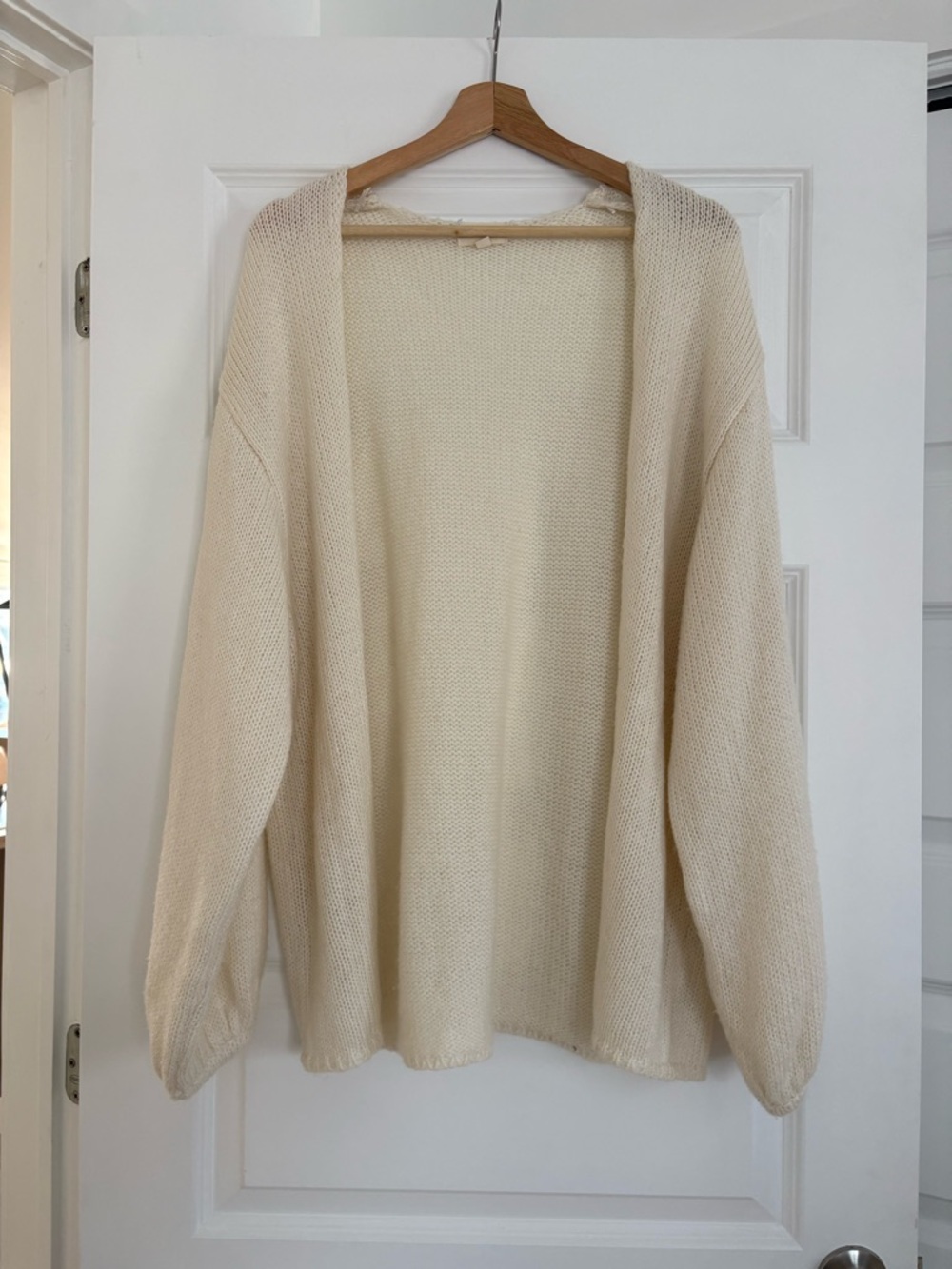 Light Cream Open-Front Knit Cardigan for Women